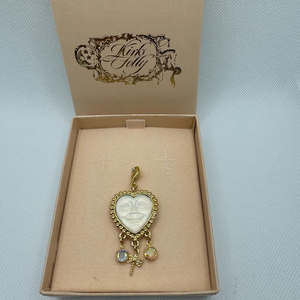 Kirk’s Folly Man in the Moon Face Dragonfly Heart Rhinestone Charm Pendant